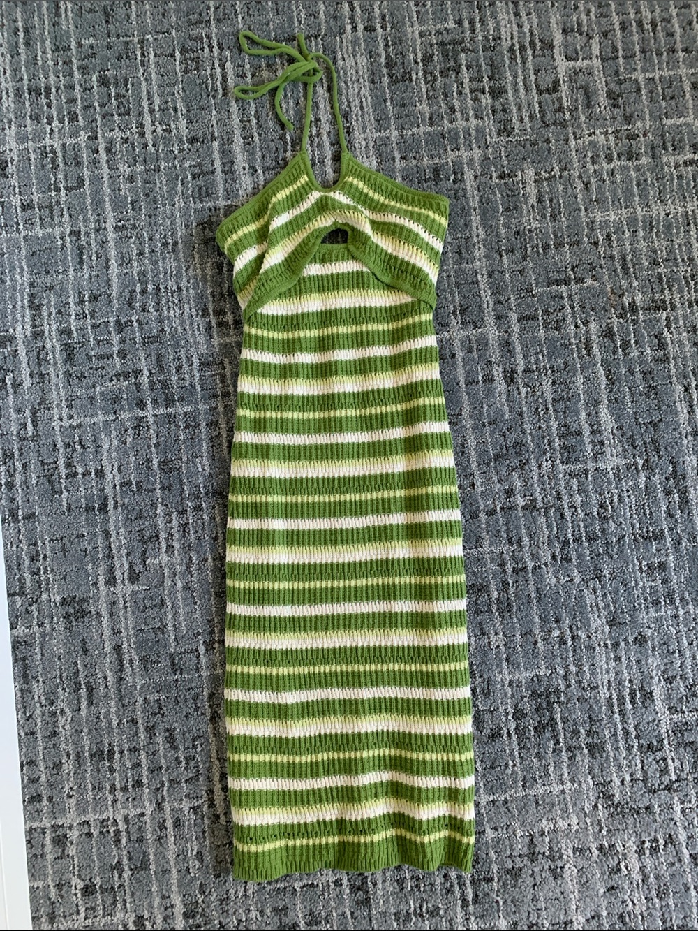 Sincerely Jules Green and Ivory Striped Knit Halter Midi Dress